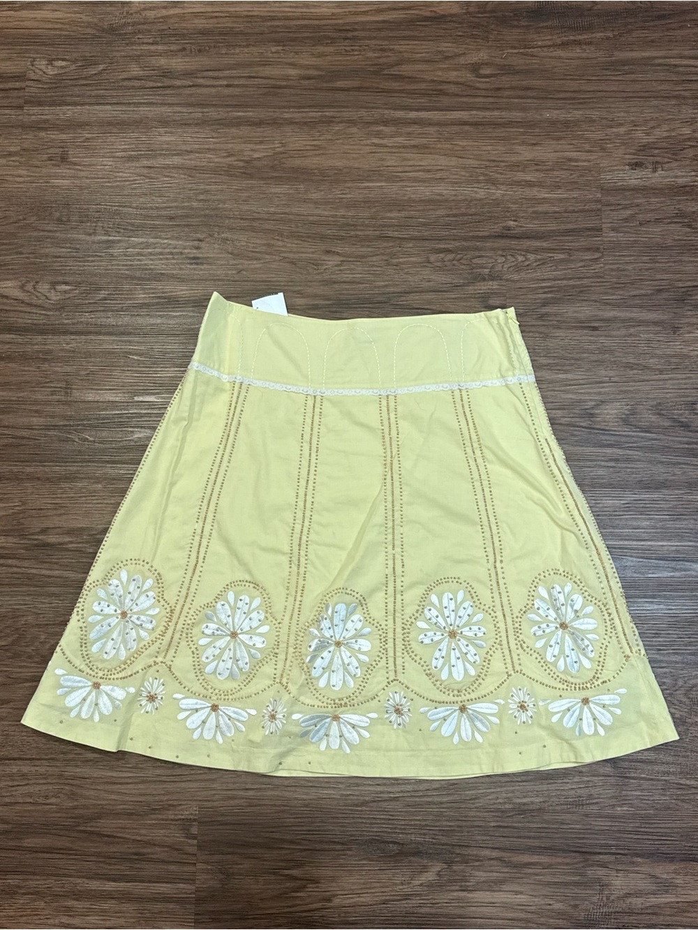 Odille by Anthropologie yellow embroidered skirt